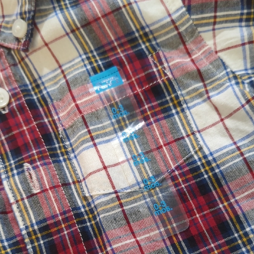 Baby Boy Plaid Button-Down Shirt | 0–3 Months | Red, Blue, White & Black - Picture 4 of 16